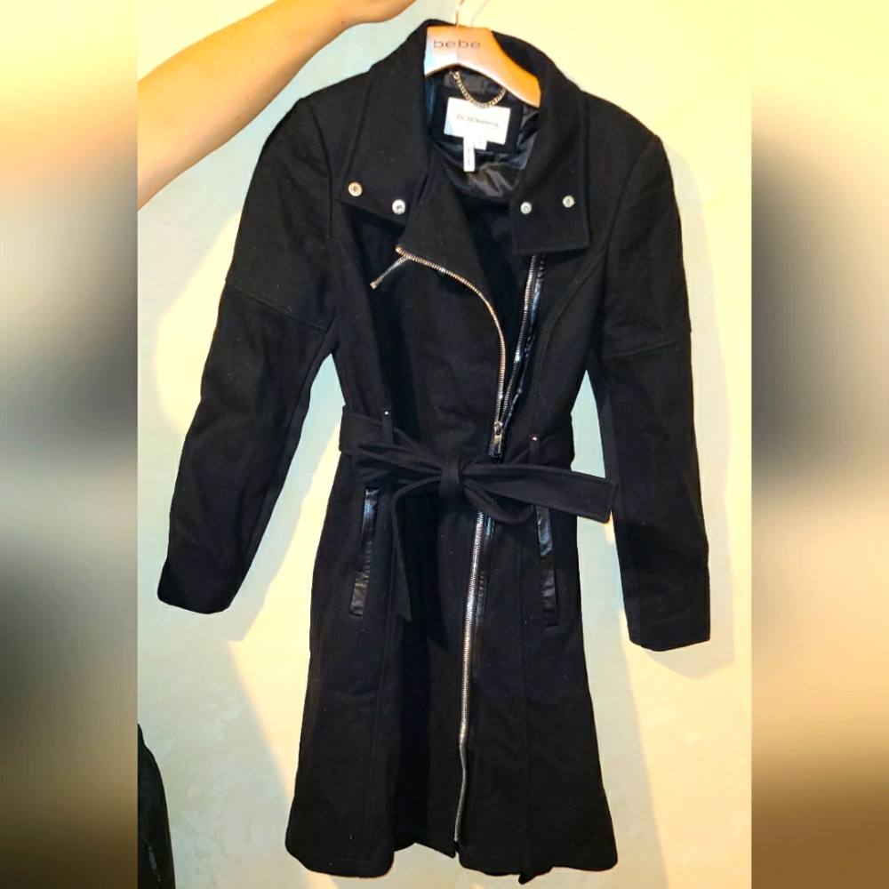 NEW BCBG Paris Designer Wool Warm Winter Pea Coat Belt Size Small